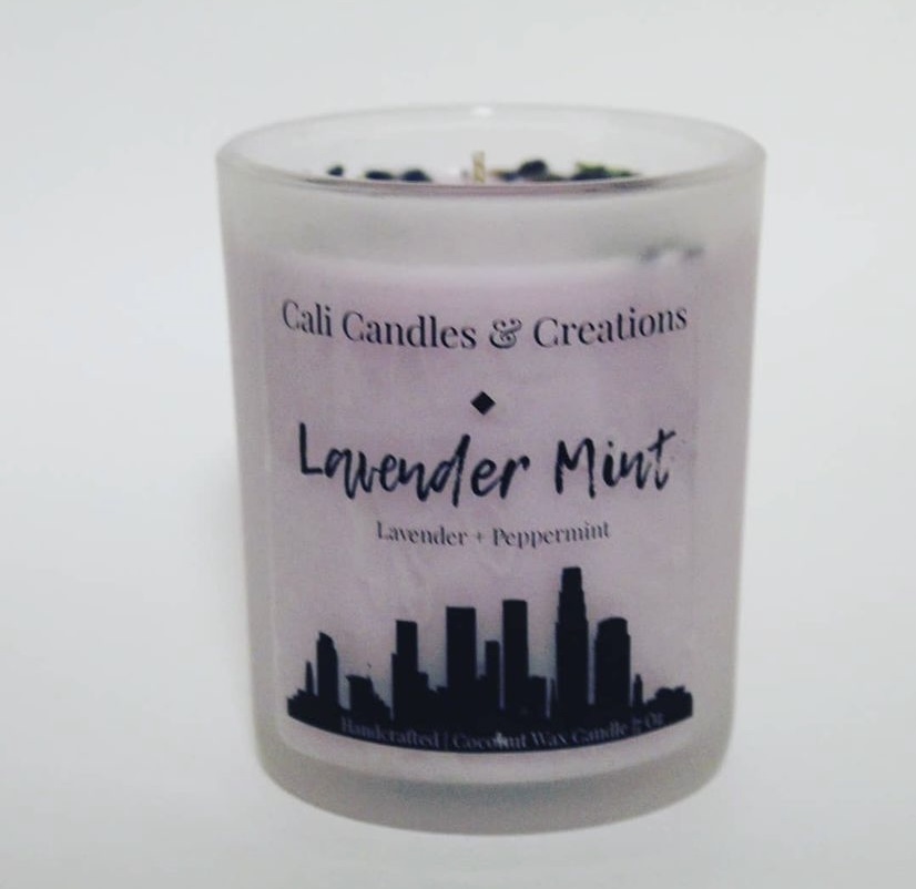 Lavender Mint coconut wax candle in a frosted glass tumbler
