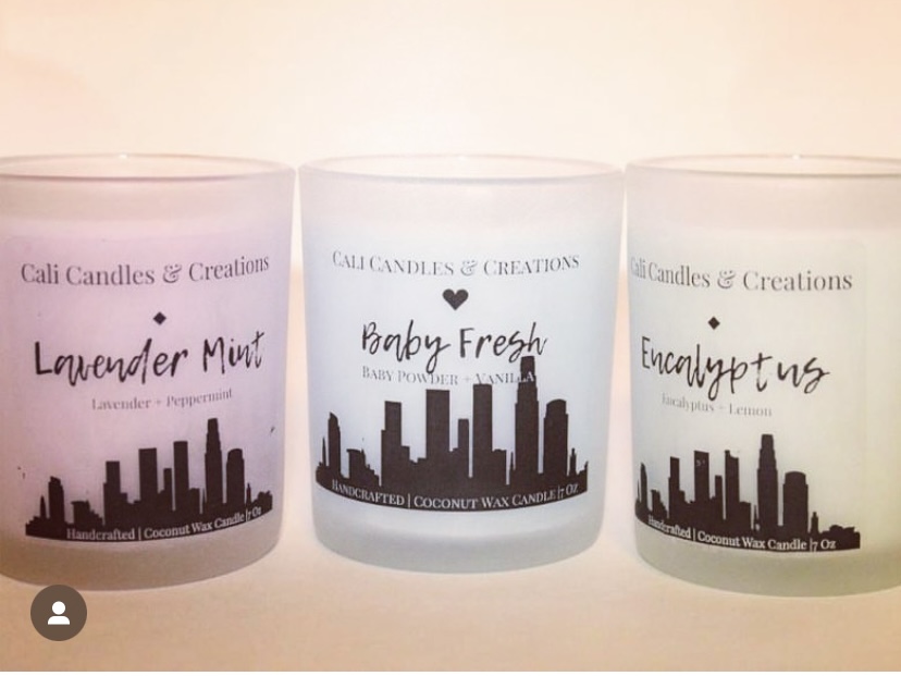Lavender Mint, Baby Fresh, and Eucalyptus candles side by side